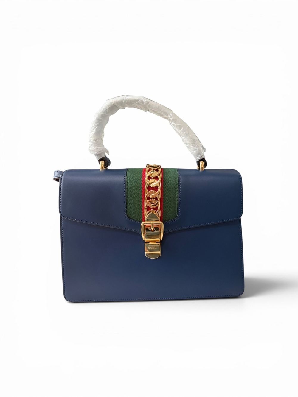 Gucci Blue Leather Top Handle Sylvie Satchel and Gold Hardware - Picture 4 of 4